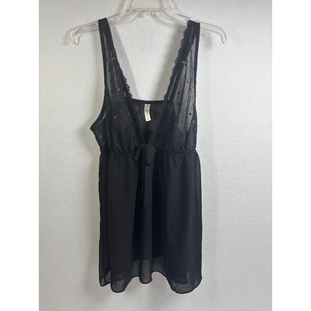 Cacique Black Polka Dot Mesh Babydoll Chemise Lingerie 18/20 Plus Size